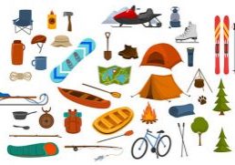 camping hiking gear and supplies graphics set